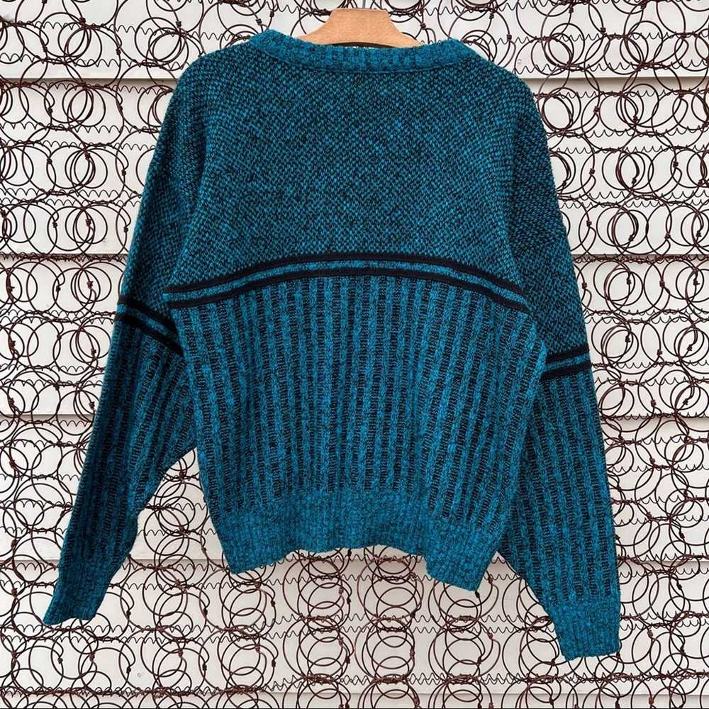 Vintage Vintage 80s teal knit crewneck sweater IL… - image 3