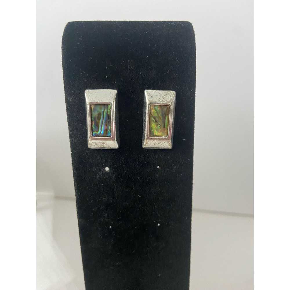 Generic Rectangular abalone earrings silver tone - image 1