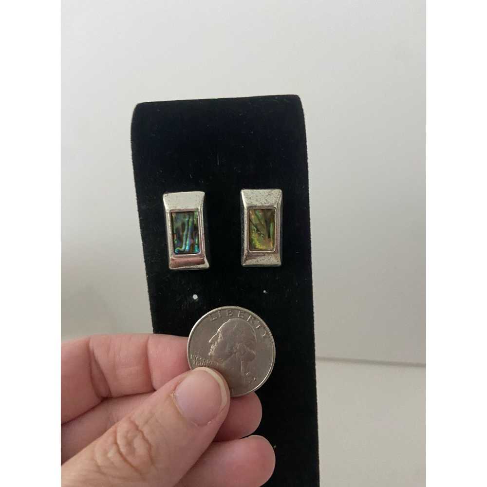 Generic Rectangular abalone earrings silver tone - image 2