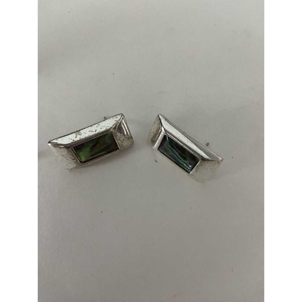 Generic Rectangular abalone earrings silver tone - image 3