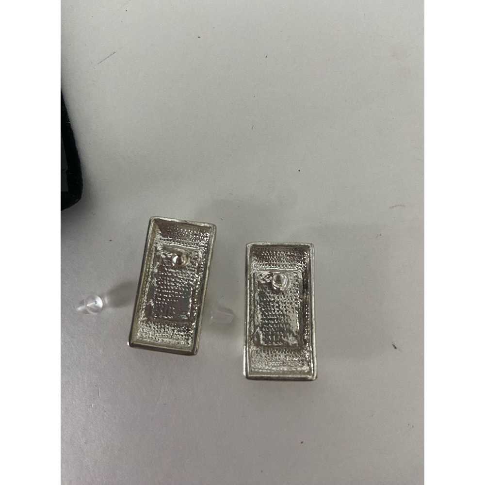 Generic Rectangular abalone earrings silver tone - image 4