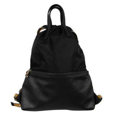 Fendi Nylon Vitello Drawstring Backpack Black Leat