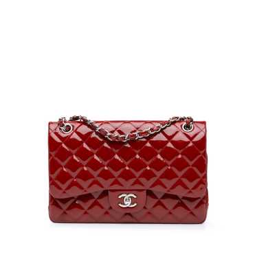 Red Chanel Jumbo Classic Patent Double Flap Should