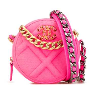 Pink Chanel Jersey 19 Round Clutch on Chain Satche