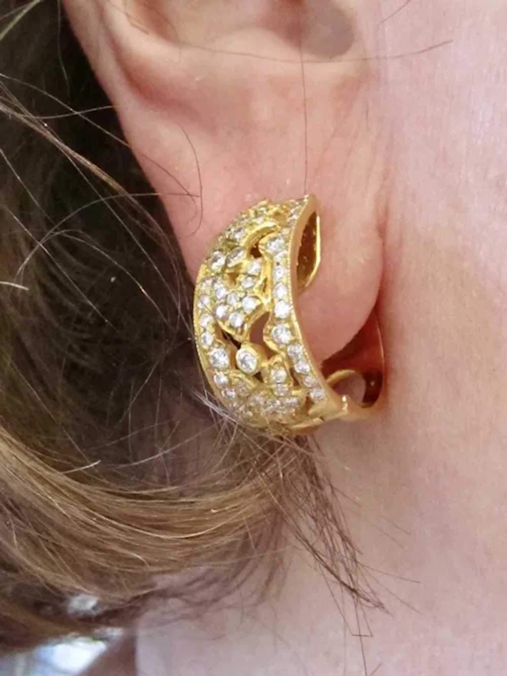 Vintage Estate Diamond Hoop Earrings 14K Gold - image 10