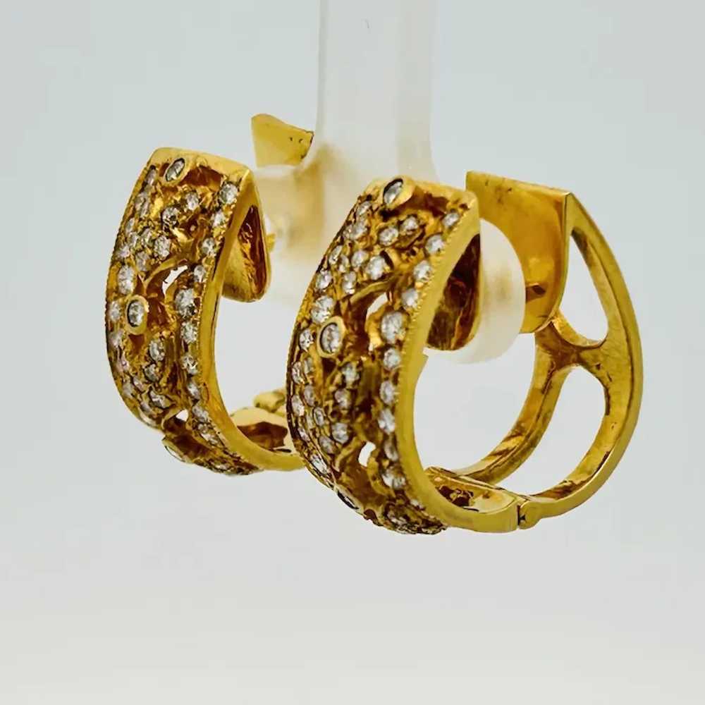 Vintage Estate Diamond Hoop Earrings 14K Gold - image 2