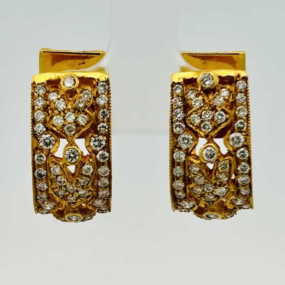 Vintage Estate Diamond Hoop Earrings 14K Gold - image 3