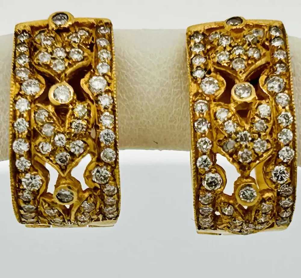 Vintage Estate Diamond Hoop Earrings 14K Gold - image 4