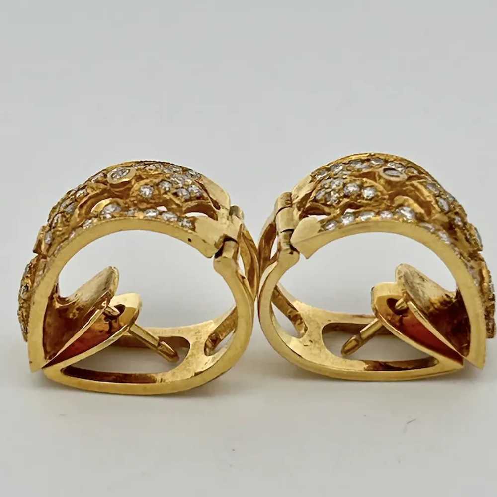 Vintage Estate Diamond Hoop Earrings 14K Gold - image 5