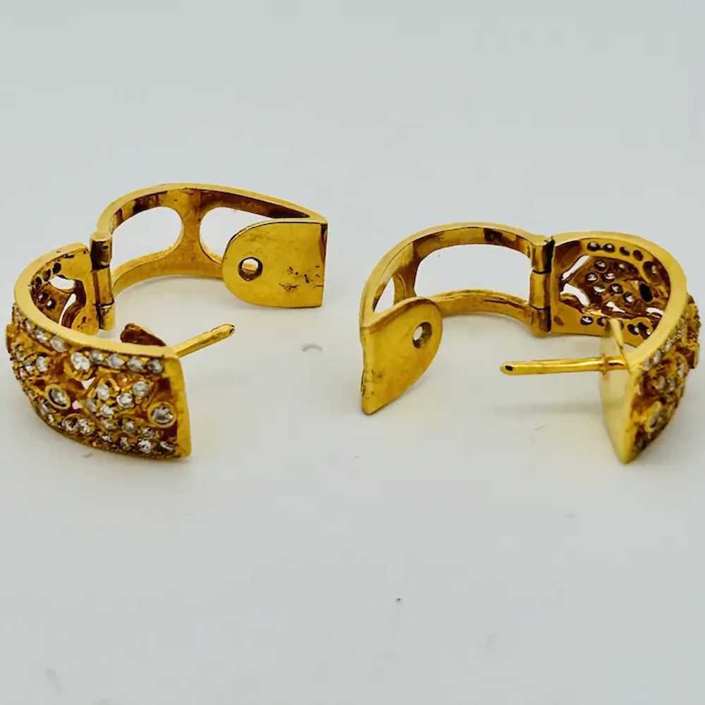 Vintage Estate Diamond Hoop Earrings 14K Gold - image 6