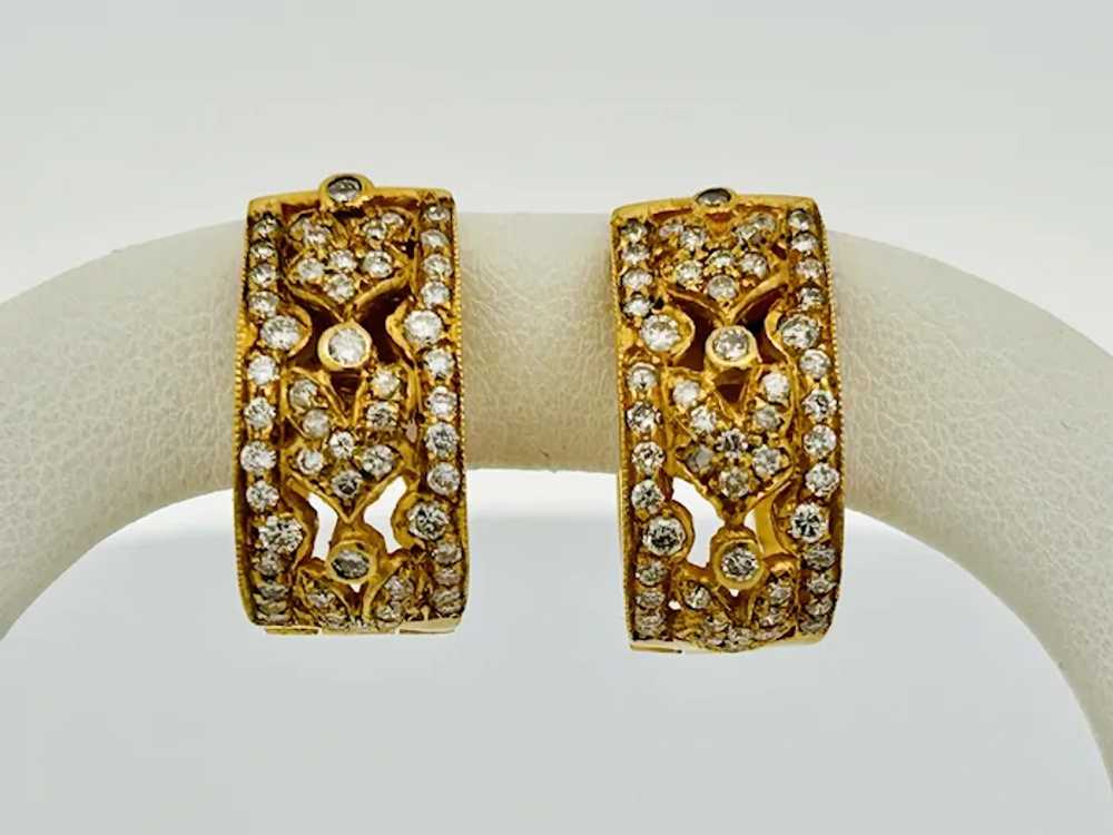 Vintage Estate Diamond Hoop Earrings 14K Gold - image 7