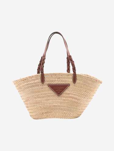 Prada Neutral Woven Palm and leather tote bag