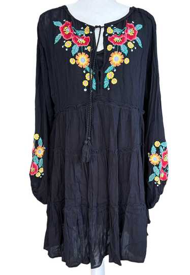 Free People Black Embroidered Dress, Small