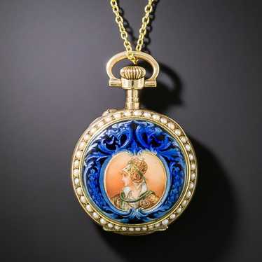 Victorian Enamel and Seed Pearl Pendant Watch