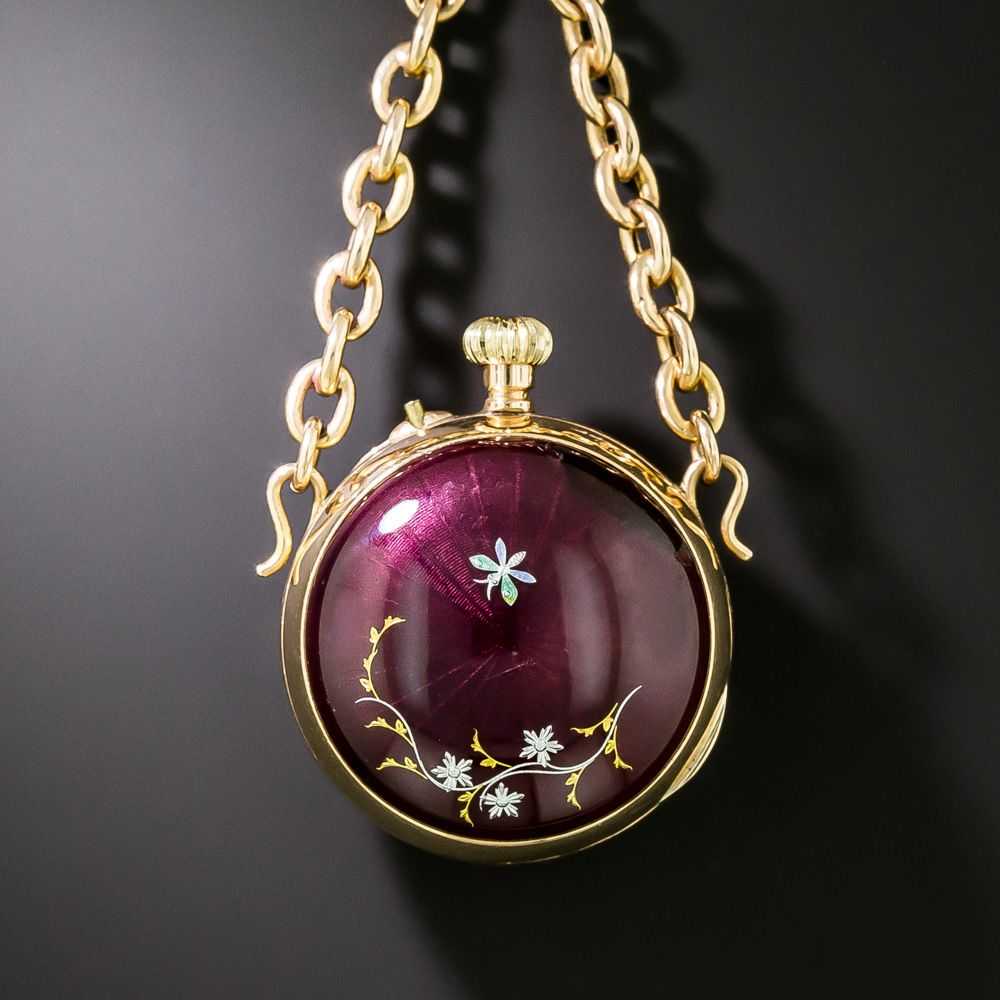 Victorian Enamel Pendant Watch Necklace - image 2