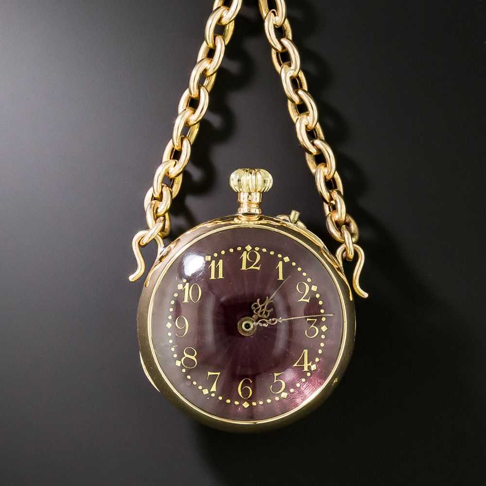 Victorian Enamel Pendant Watch Necklace - image 3