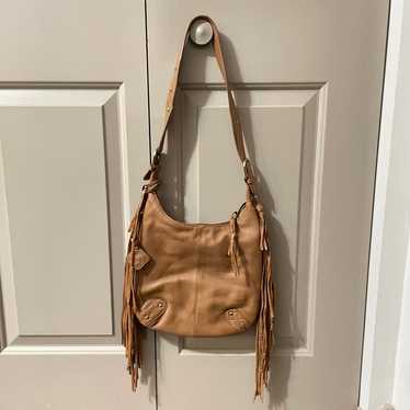 Donald J Pliner tan leather tassel shoulder bag