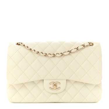 CHANEL Caviar Quilted Jumbo Double Flap White