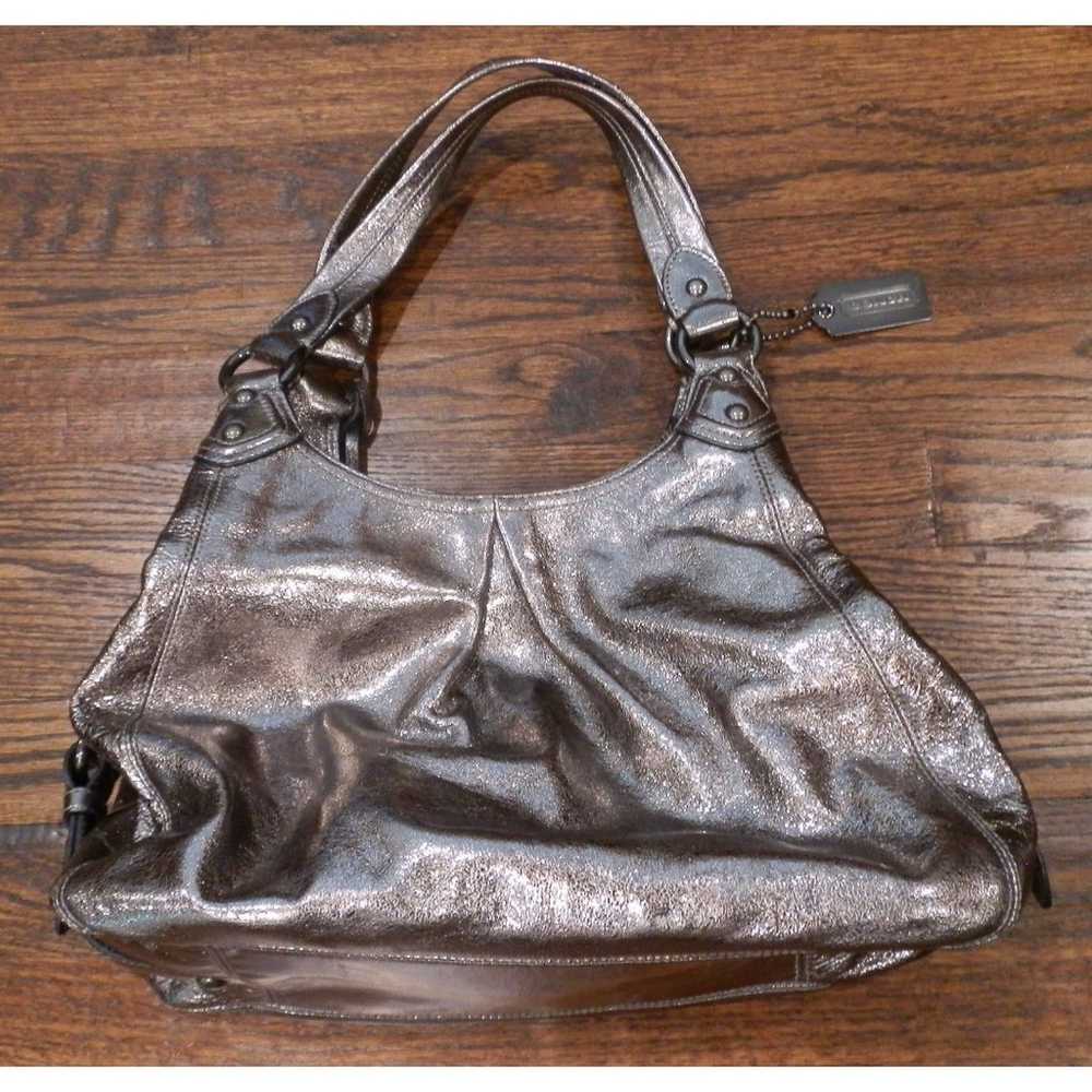 Coach Leather Metallic Silver Purse Tote Bag - image 2