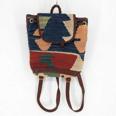 Tapestry Woven Leather Backpack Colorblock hipste… - image 1