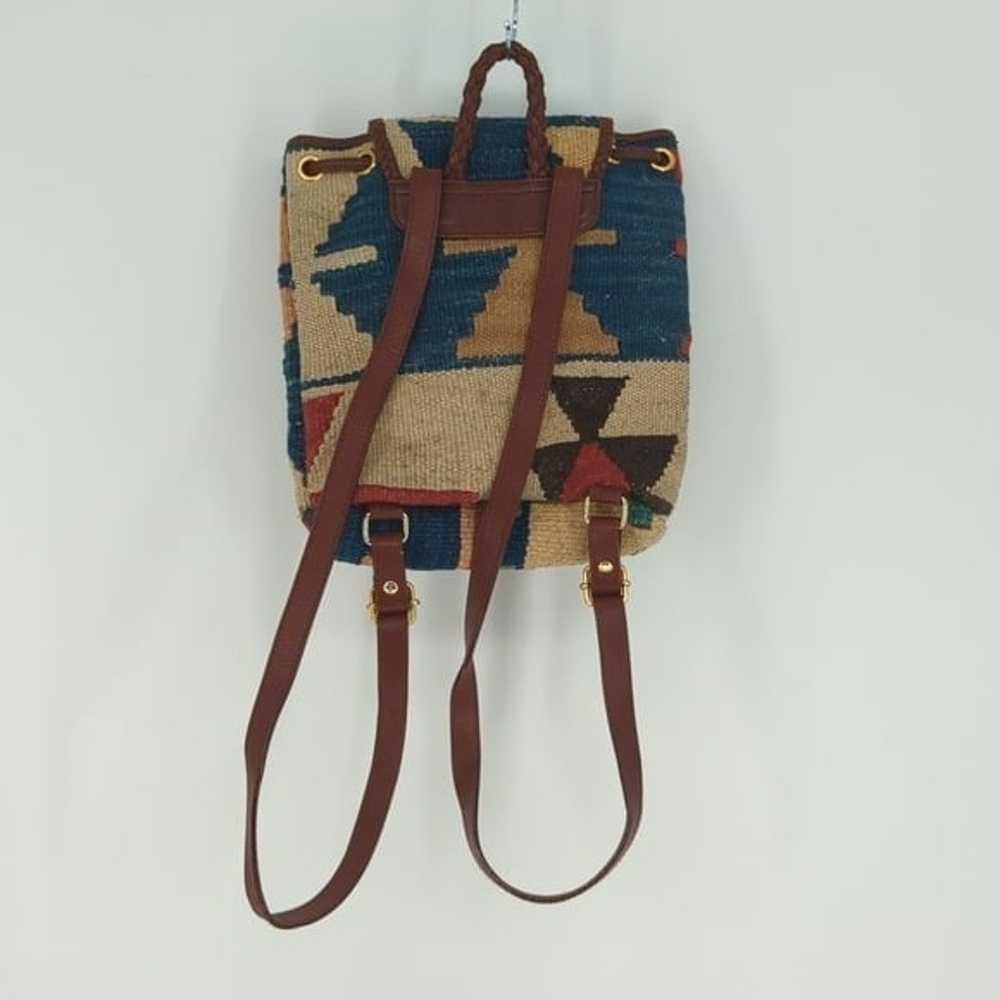 Tapestry Woven Leather Backpack Colorblock hipste… - image 2