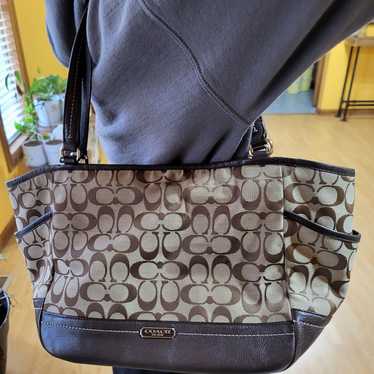 Coach Park Signature North/South Tote Black/Silver sold F23295