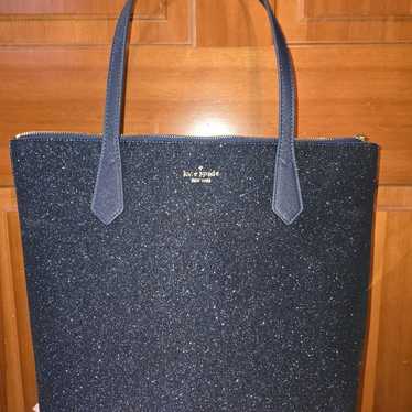 Euc kate spade blue glitter tote bag zip - image 1