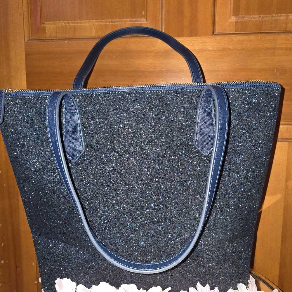 Euc kate spade blue glitter tote bag zip - image 2