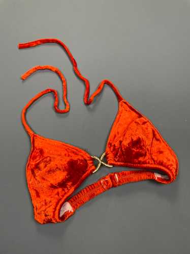 RAD! 1960S BURNT ORANGE CRUSHED VELVET HALTER TOP… - image 1