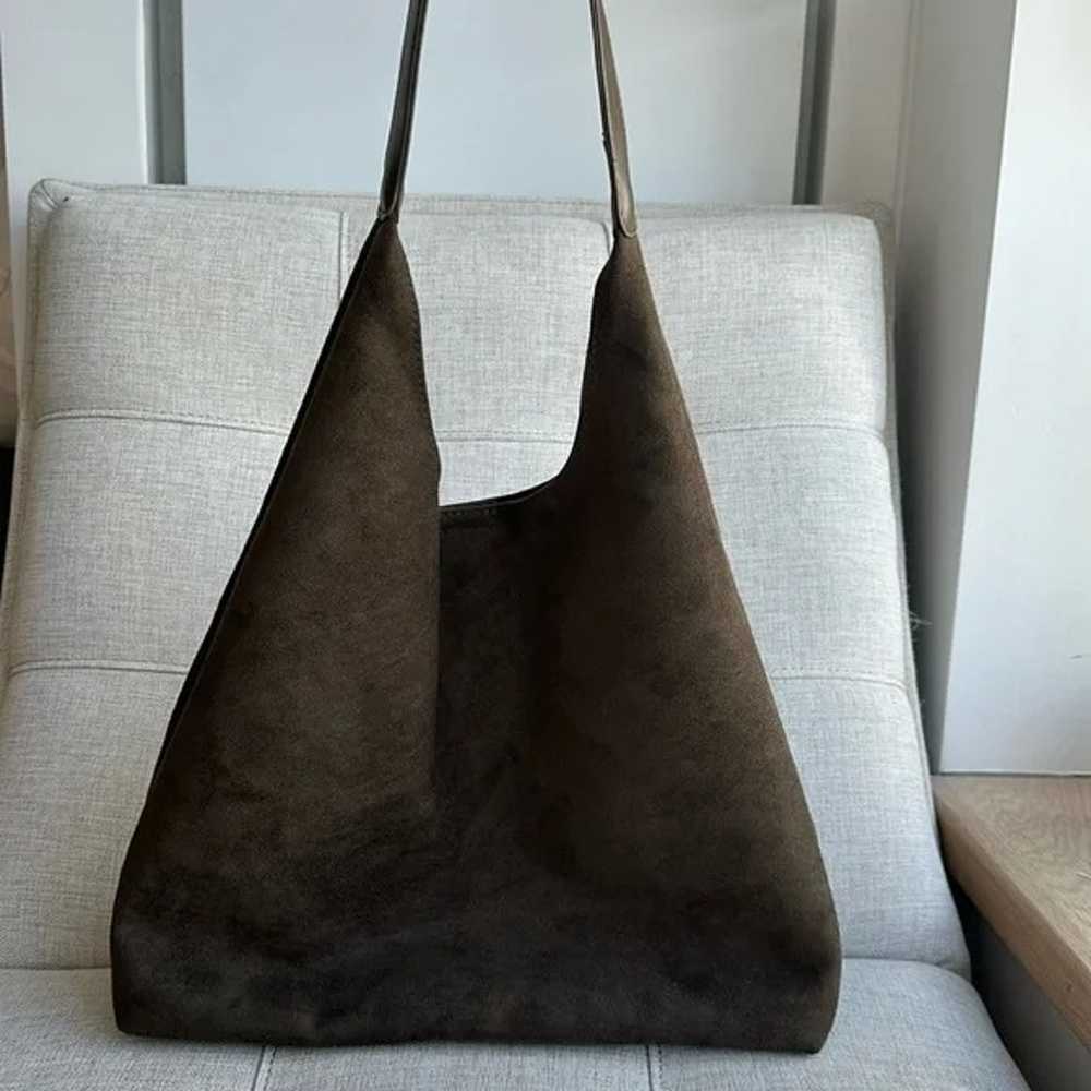 NEW Suede Leather Hobo Tote Bucket Bag - Olive Gr… - image 1