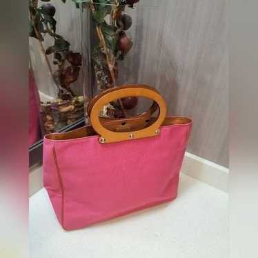 Kate Spade Rare Pink Canvas Leather Trim Tote Bag - image 1