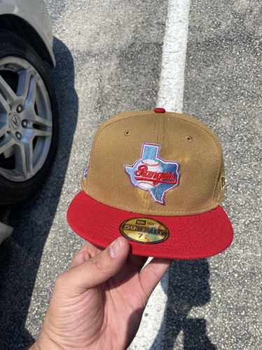 New Era Texas Rangers Tan Red Fitted Hat 7 5/8 - image 1