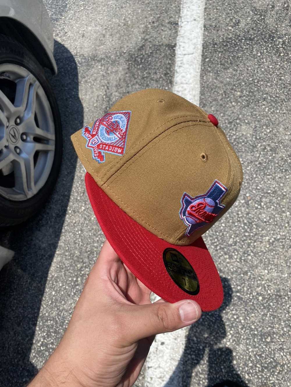 New Era Texas Rangers Tan Red Fitted Hat 7 5/8 - image 2