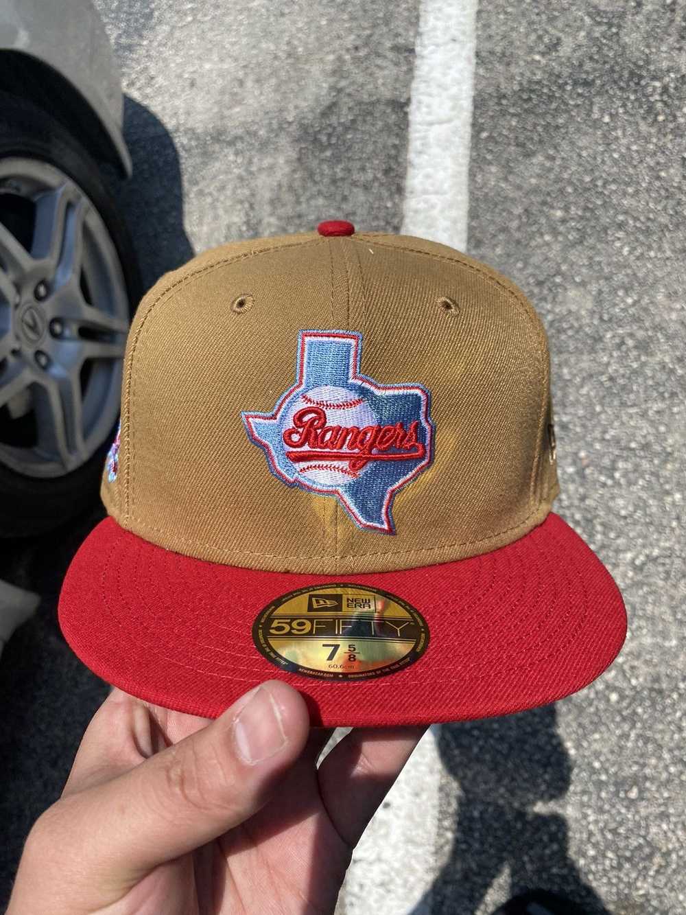 New Era Texas Rangers Tan Red Fitted Hat 7 5/8 - image 4