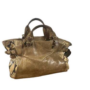 Kooba Brown Leather Snakeskin Tote Shoulder Bag Wo