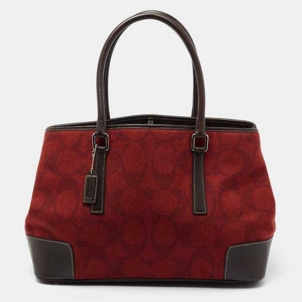 Coach Red and Brown Leather and Wool Signature Bag - image 1