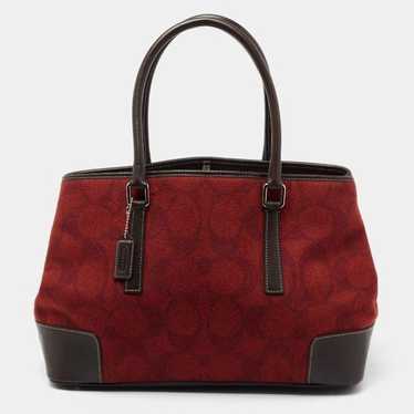 Coach Red and Brown Leather and Wool Signature Bag - image 1