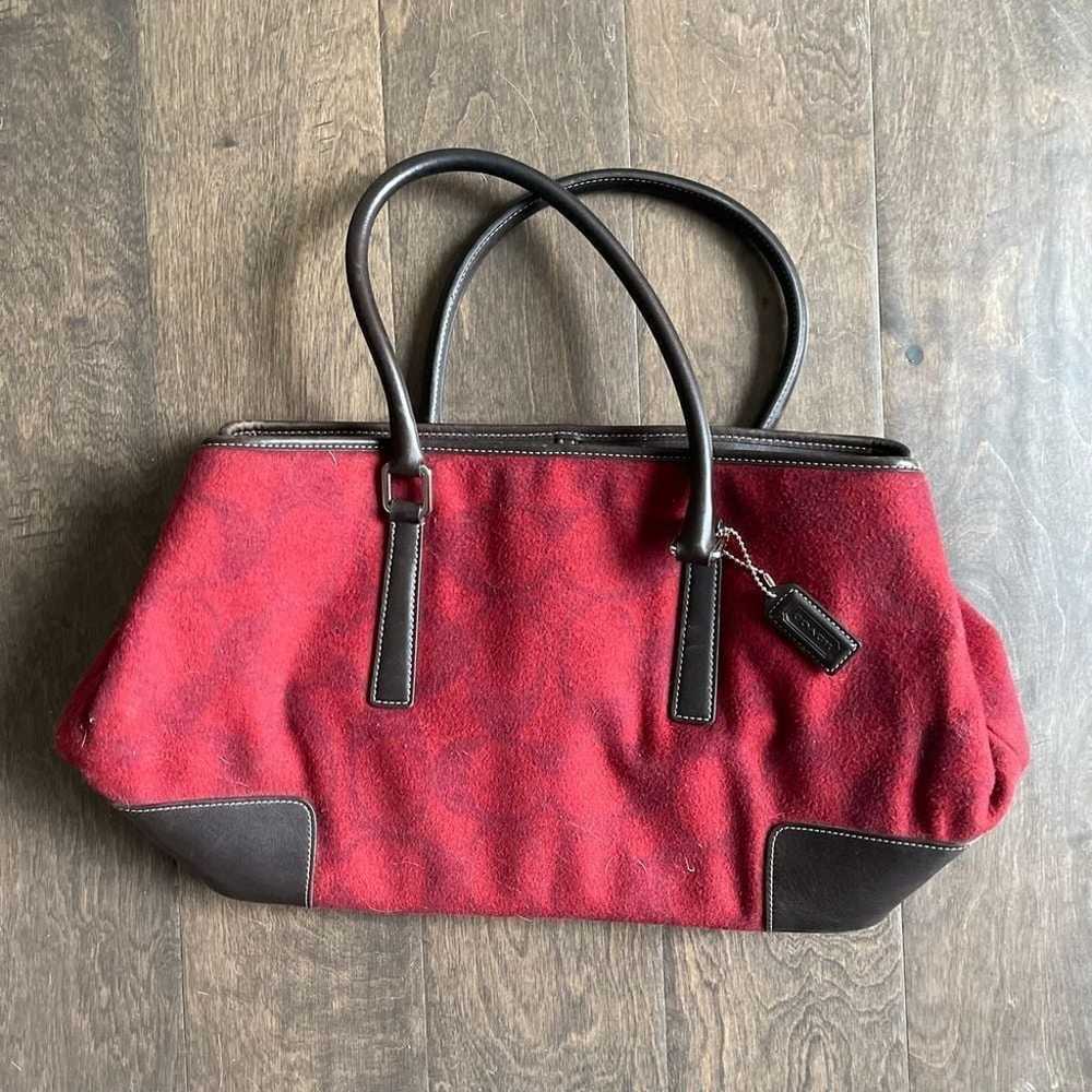 Coach Red and Brown Leather and Wool Signature Bag - image 2