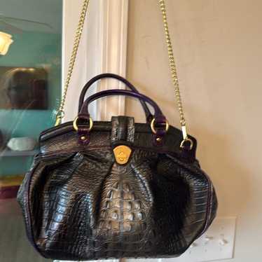 Brahmin Elise Black/Purple Medium Satchel Bag