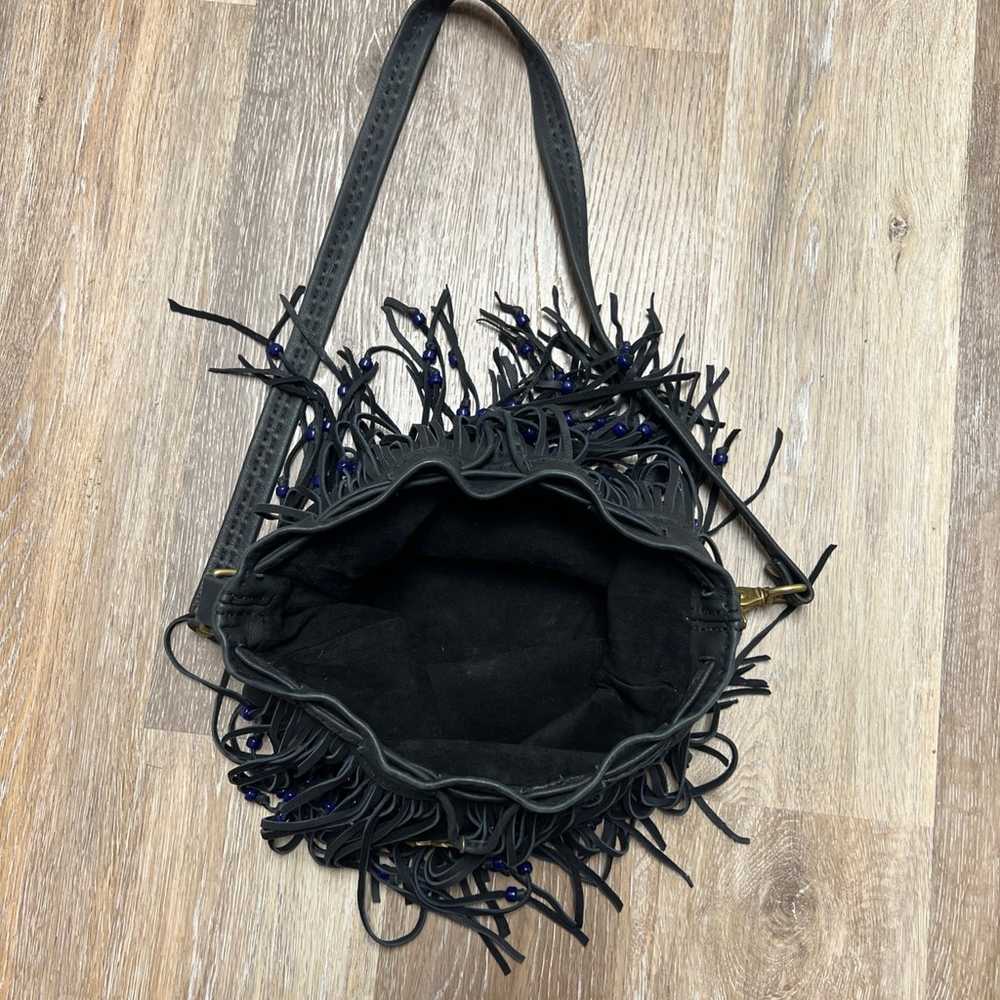 Rare Vintage Black Leather Boho Handbag Purse  fr… - image 7