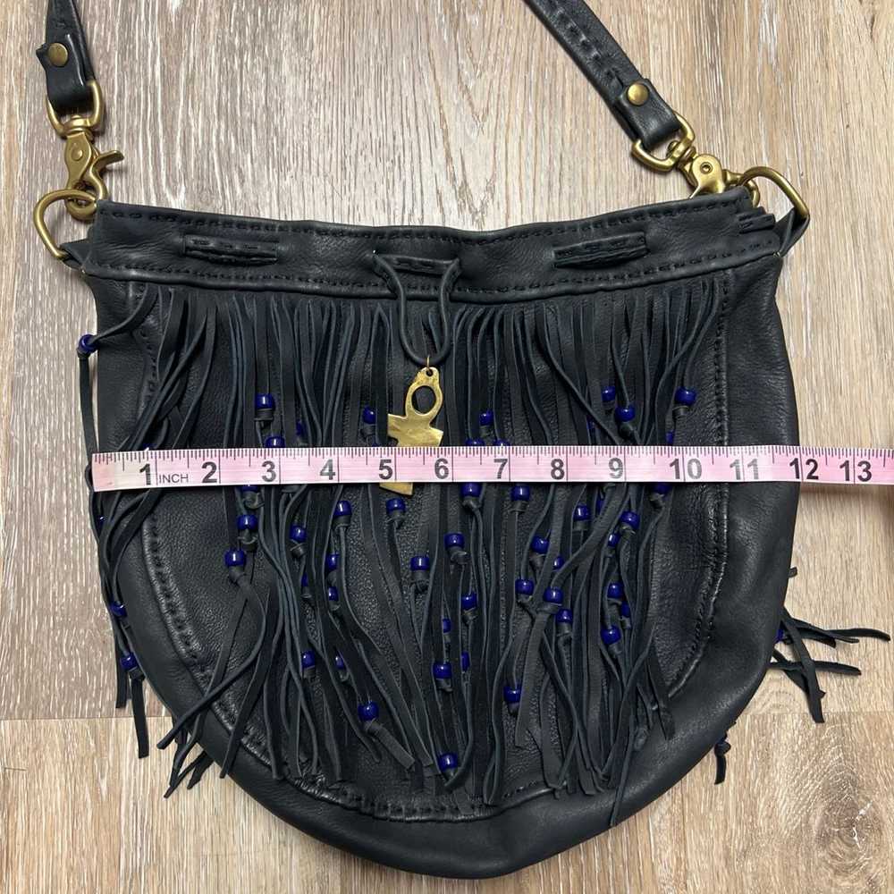 Rare Vintage Black Leather Boho Handbag Purse  fr… - image 9