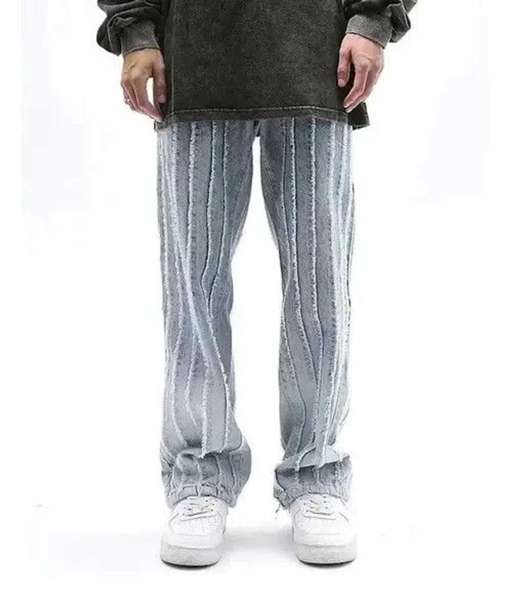 Jean × Streetwear Striped Baggy Flared Wide Leg J… - image 1