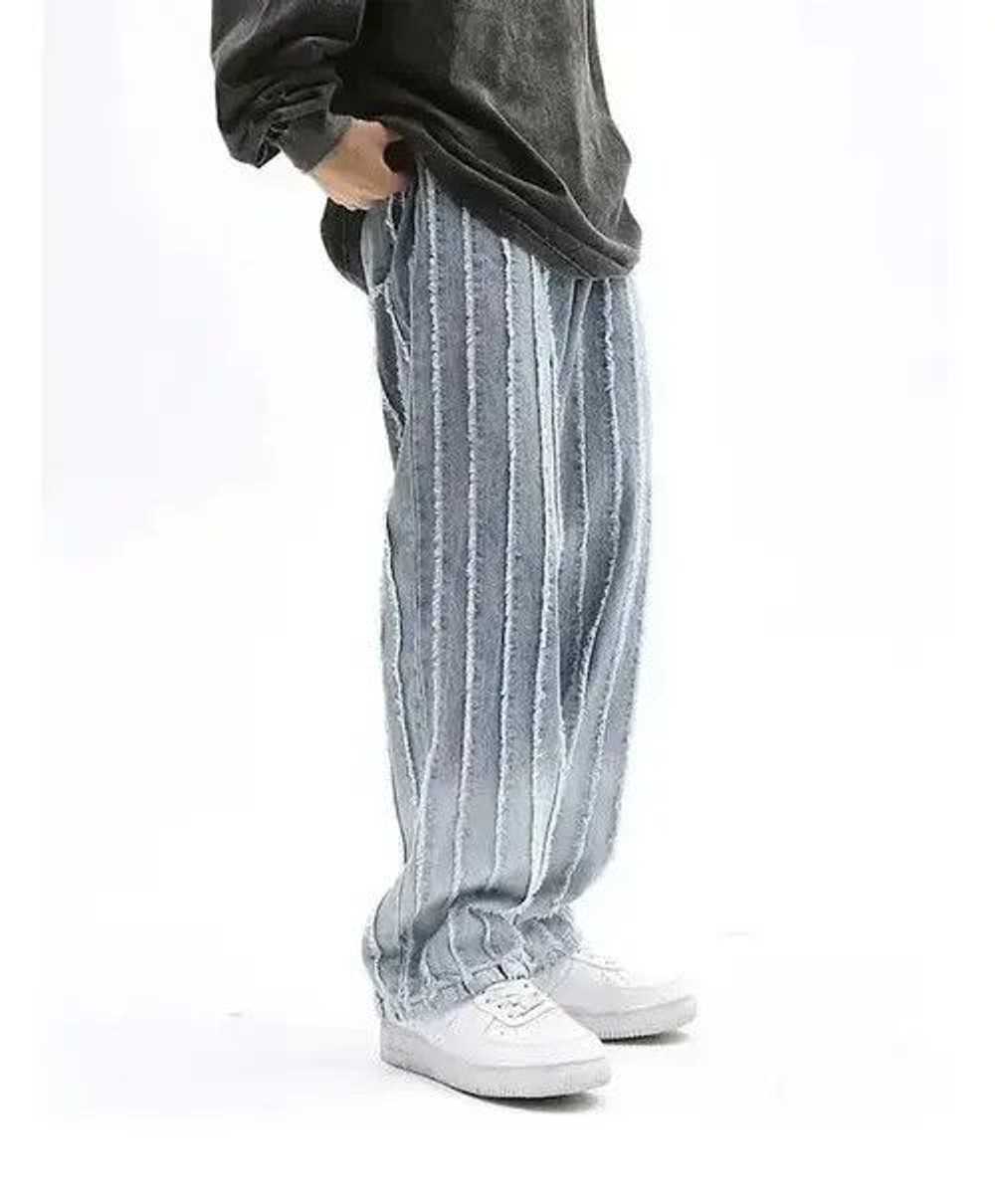 Jean × Streetwear Striped Baggy Flared Wide Leg J… - image 2