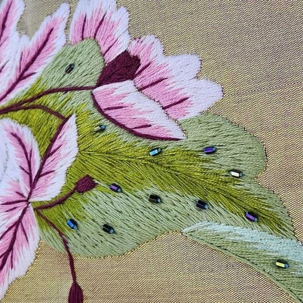 Green & Pink Iridescent Silk Embroidered Floral P… - image 9