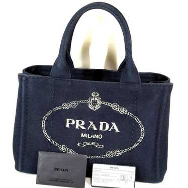 Prada S size Navy Canapa Tote Handbag