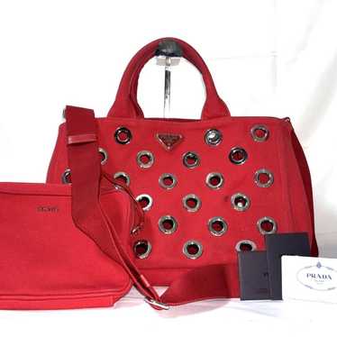 PRADA Canapa Grommet Tote Bag 2WAY