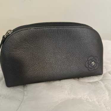 CHANEL Camellia Cosmetic Pouch Leather Zip CC Coco