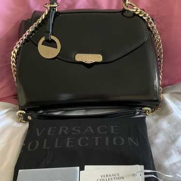 Versace Collection Patent Leather Satchel Bag, Bla