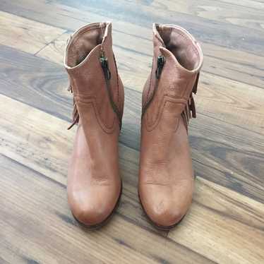 Sam Edelman Camel Leather Fringe Ankle Boots