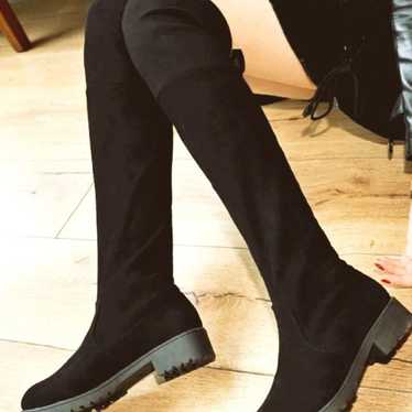 Black suede-style knee-high boots